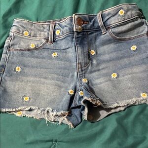 Kids' Blue Daisy Embroidered Jean Shorts